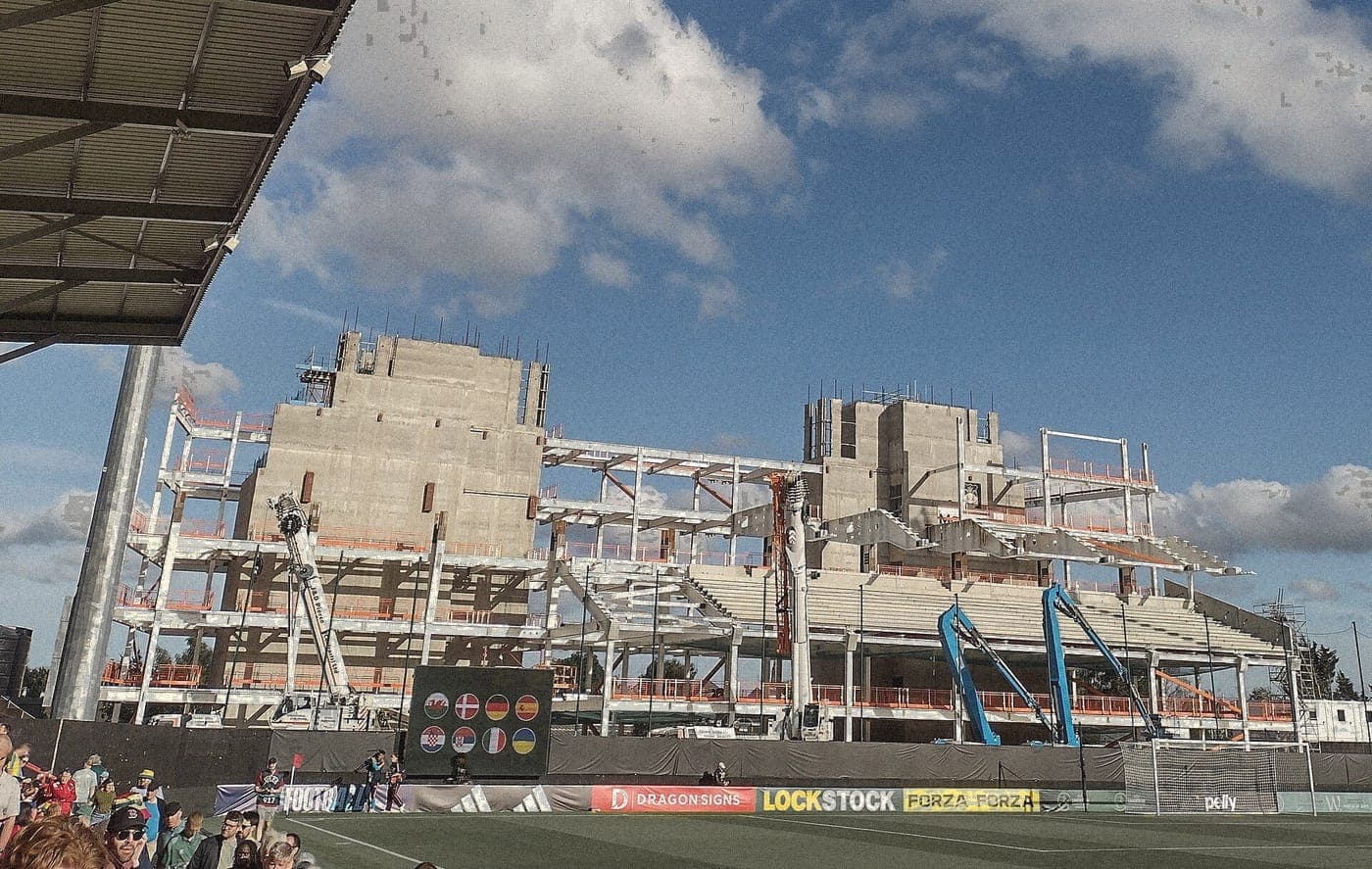 The new Kop being built at the Racecourse, Wrexham, June 2026