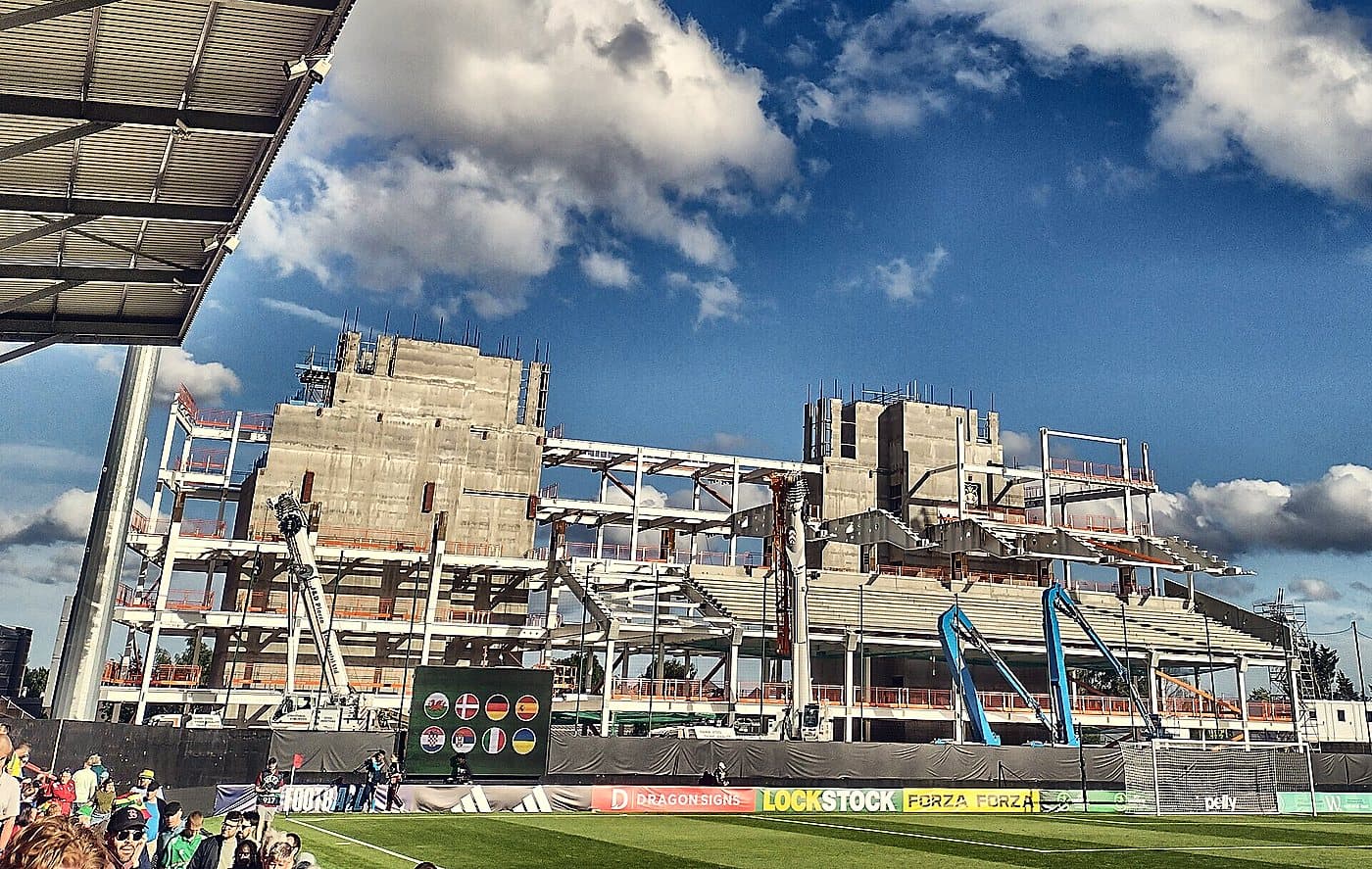 The new Kop being built at the Racecourse, Wrexham, June 2026