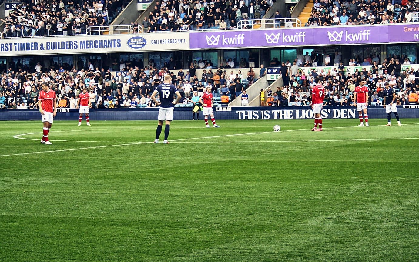 Players lining up before Millwall v Wrexham, August 2025