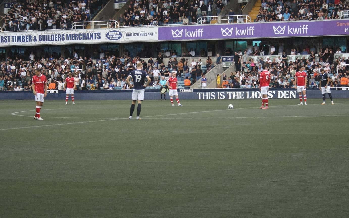 Players lining up before Millwall v Wrexham, August 2025